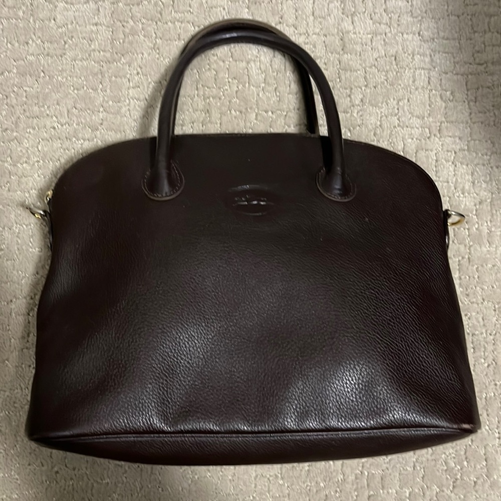 Longchamp Dark Brown Leather Top-Handle Tote